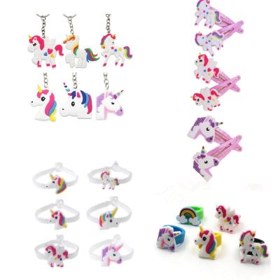 10pcs/bag Unicorn Party Supplies Rubber Bangle Bracelet Keychain Baby Shower Decorations Birthday Party Decorations Kids Gifts S