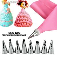 ✎ﺴ┅ 10Pcs/7pc Skirt Lace Cake Decorating Tips Tool With Cream Bag Stainless Steel Pastry Icing Piping Nozzles Confectionery DIY Bake