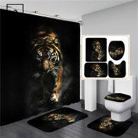 Black Tiger Animals Printed Shower Curtain Set Bathroom Bathing Screen Anti-slip Toilet Lid Cover Car Rugs Kitchen Home Decor