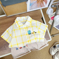 Clearance Boys Shirt Summer Shirt เวอร์ชั่นเกาหลี T เสื้อเชิ้ตแขนสั้นลายสก๊อตสำหรับเด็กแมทช์ง่ายชุดฤดูร้อนสไตล์ตะวันตกสไตล์เกาหลีสำหรับผู้ชาย