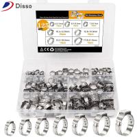 DISSO 125Pcs 7ขนาด หูเดี่ยวหู 6-21มม. 304สแตนเลสสตีล ที่หนีบ PEX Cinch ท่อหนีบท่อ คีมหนีบหนีบห่วง การรักษาความปลอดภัยท่อท่อ