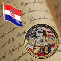 USA Marine Corps Five Armies Military Challenge Souvenir Coin Croatia Fashion Flag Lapel Tie Gold Metal Jewelry Brooch Pin