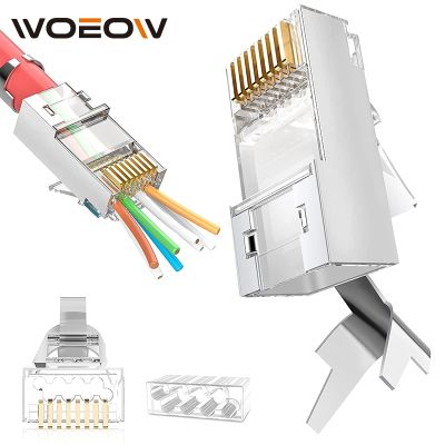 【CW】 WoeoW 10PCS CAT7 RJ45 Connector CAT6A Pass Through Ethernet Plug for or Stranded Thick Network Cable 23 AWG