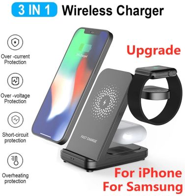 3 In 1 Wireless Charger Stand For Apple Samsung Galaxy Watch Fast Charging Dock Station For iPhone 14 13 12 Airpods Samsung