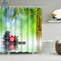 【CW】❣  Beach Trees Scenery Print Shower Curtain Curtains with 12 Hooks for