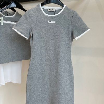 23 Summer and Autumn New Letter Logo Small Lace Slim Fit Knitted Short Sleeve Dress