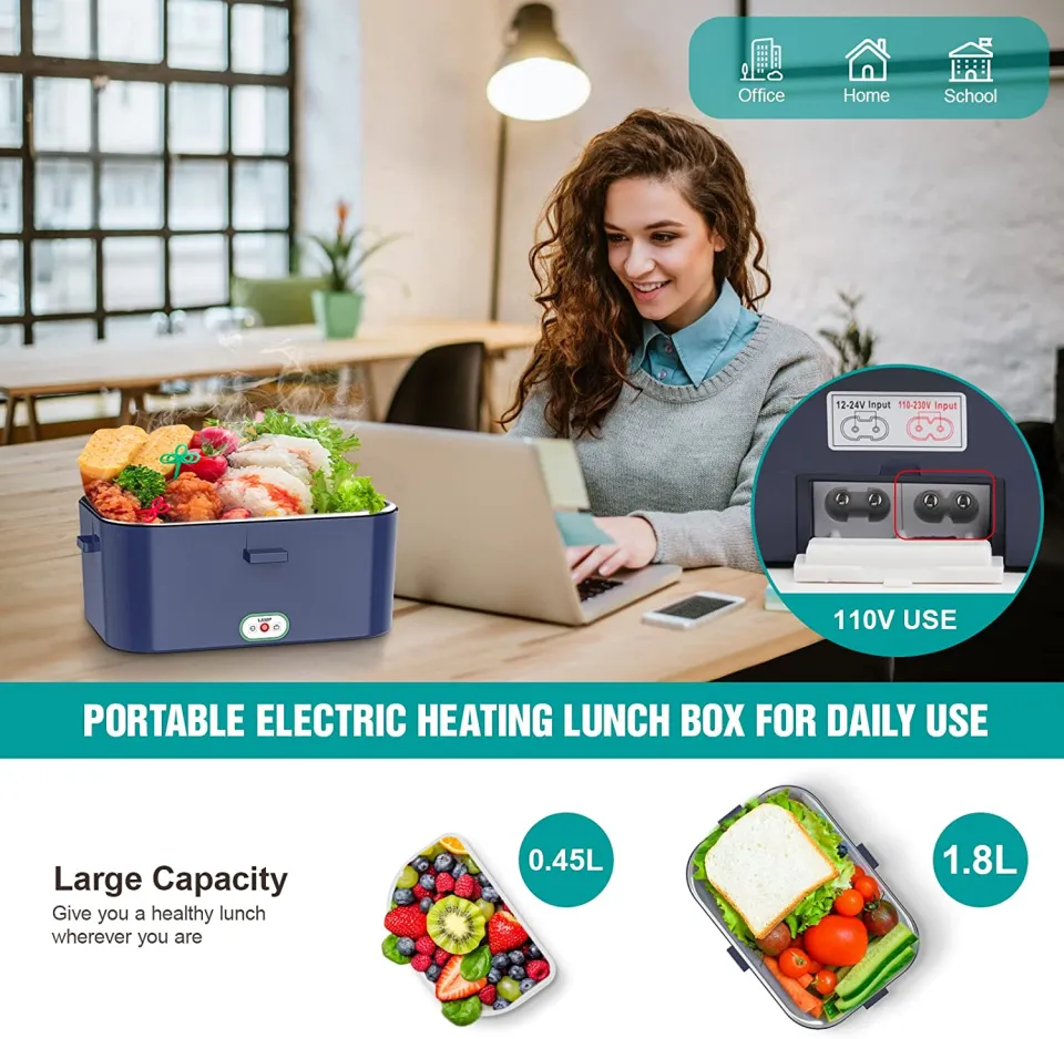 1.8L Electric Lunch Box 60W Food Heated Portable Food Warmer Heater for  Car/Truck/Home Heating Box with Insulated Box
