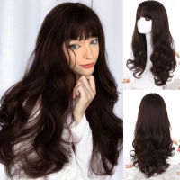 LANLAN Women Synthetic Wig Heat-resistant Long Curly Big Wavy Wig With Bangs Black Brown Flax Grey Cosplay Wigs