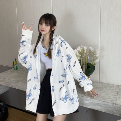 Summer Harajuku Butterfly Hoodie With Zipper Women Sweatshirt  Spring Oversized Hoodies Outerwear Plus Size fanshion ins