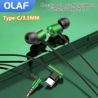 OLAF หูฟังชนิด C/3.5Mm หูฟังแบบมีสาย L-Type หูฟังเสียบหูฟังแบบแฮนด์ฟรีกีฬาหูฟังเพลงในหูสำหรับมาร์ทโฟน