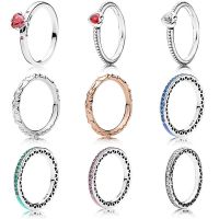 925 Sterling Silver Classic Rings With Colorful Drop Oil Love Heart Crystal Wedding &amp; Party Ring For Women Pandora Jewelry