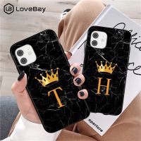 Marble Initial Letter Case For iPhone 11 12 Mini Pro Max Crown Couples For iPhone 7 8 Plus SE 2020 X XR XS Max Soft Phone Cases