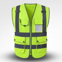 New High Visibility Reflective Vest Zipper Front Safety Vest With Reflective Strips Construction Workwear Safety Reflective Vest