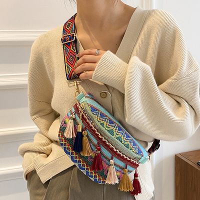 Woven Messenger Bag Women  39;s Tassel Waist Bag Retro Leather Ethnic Style Shoulder Bag Ladies Shoulder Bag Fashion Trend 【MAY】