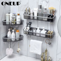 ONEUP Drainable Bathroom Shelf Cosmetic Towel Storage Rack With Hooks Wall Shower Corner Shelf Organizer Bathroom Accessories