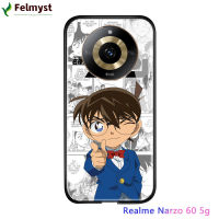 สำหรับ Realme 11 5G Realme Narzo 60 5G กันกระแทกอะนิเมะสำหรับเด็กผู้หญิงผู้หญิงเคสนักสืบเคสปิด Jimmy Kudo กระจกนิรภัยมันวาวฝาหลังโทรศัพท์