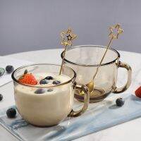 [COD] glass with lid breakfast cup coffee oatmeal water large capacity spoon milk