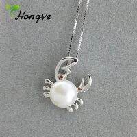 Hongye Women Big Crab Pendant Necklaces Silver 925 Neck Chain Sensitive Skin Girls Statement Real Pearl Jewelry Female Accessory