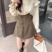 Solid Color Irregular Casual High Waist Slim Fit A-line Culottes Women