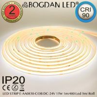 LED STRIP, E-AA0830-COB-5000K DC-24V IP20 480ดวง/1เมตร 15W/1เมตร ยี่ห้อ BOGDAN LED แอลอีดีไฟเส้น Daylight 5000K 2,400ดวง/5เมตร 75W/5เมตร SMD COB