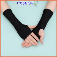 HESONG สีดำสีขาวนู้ด ถุงมือแบบทึบ อุปกรณ์ขับขี่ ปั่นจักรยาน ไร้นิ้ว ถุงมือยาว ครีมกันแดด แขนครึ่งนิ้ว