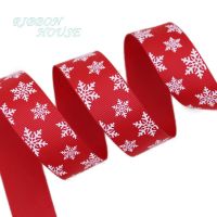 (10 meters/lot) 1" (25mm) Red printed White snowflake Grosgrain Ribbon christmas gift ribbons