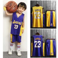 เสื้อคุณภาพสูง ●NBA Los Angeles Lakers Jersey 23 James Jersey Kids Tops Shorts Jersey Set Children NBA Basketball Jersey Uniform Jersi