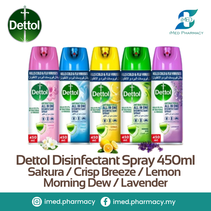 Dettol Disinfectant Spray 450ml Crisp Breeze Morning Dew Sakura Lemon Lavender Lazada