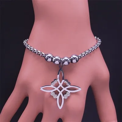 Wicca Celtics Knot Stainless Steel Bracelet Women/Men Silver Color Witch Geometric Irish Knot Bracelets Jewelry pulseras B7053S0