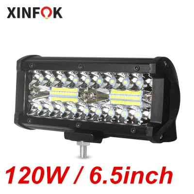 6.5 Inch 120W Spot &amp; Flood Combo Bar Driving Waterproof Led Work Light Triple Rows Off-Road Truck Car A SUV Jeep Cabin Boat