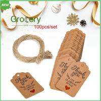 GROCERY LIFE 100pcs(with 20m rope) สีน้ำตาล งานฝีมือ กลม ป้ายชื่อสวน แฮงค์แท็ก ป้ายขอบคุณ แท็กกระดาษคราฟท์ สุขสันต์วันคริสต์มาส