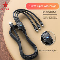 2023 3-in-1 100w Super Fast Charging Cable 6a Braided Extended Data Cable Compatible For Ios Android Type-c