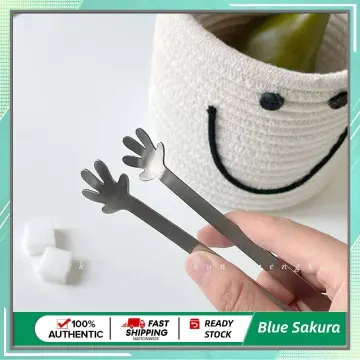 1pc Mini Palm Shaped Ice Tongs With Silicone Tip And Stainless