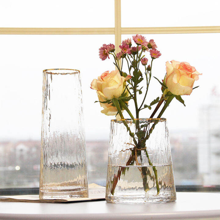 （HOT) Nordic Light Luxury Glass Vase Transparent Living Room Flower ...