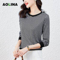 AOLINA 2022ฤดูใบไม้ร่วงและฤดูหนาวใหม่ถักผู้หญิงแขนยาวคอกลม High-End พิมพ์ Pullover Casual Top