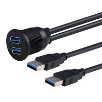 Kabel ekstensi USB 3.0 ganda 2 port kabel ekstensi AUX Flush Mount Mobil untuk Panel dasbor mobil truk perahu sepeda motor 1M