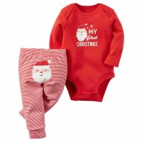 Kids Baby Clothes Set My First Christmas Toddler Girls Boys Long Sleeve Cotton Bodysuit Santa Claus Striped Pants Party Outfit  by Hs2023