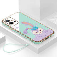 เคสvivo y75 5g กรอบสีทองชุบด้วยไฟฟ้า รวมทุกอย่าง ฝาหลัง วัสดุ TPU ป้องกันการหล่น ป้องกันการชนกัน กันน้ำ สายรัดข้อมือการ์ตูนน่ารัก เคสโทรศัพท์มือถือ