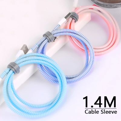 140CM Colorful Spiral USB Charger Cable Cord Protector Wrap Cable Winder For iPhone Samsung Xiaomi Data Cable Protector Line