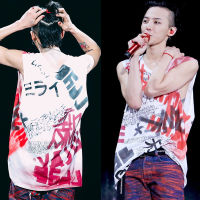 KPOP G-Dragon Vest กราฟฟิตีพิมพ์เสื้อยืดฤดูร้อนสวม Peaceminusone