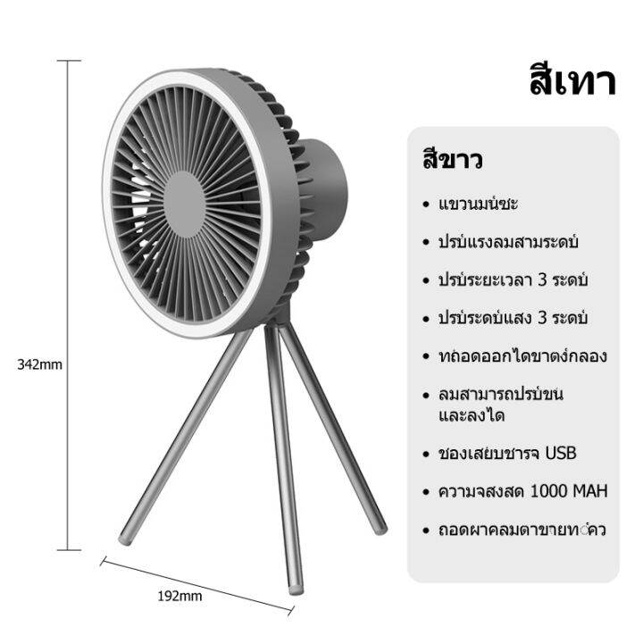 【ส่งภายใน24ชม 】พัดลมพกพาแคมป์ พัดลมพกพา 10000Mah USB Camping Fan LEDพัด