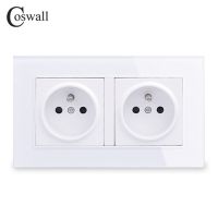 【2023】 CRAZY DEAL mall Coswall 16A สีดำ Double French Wall Socket แผงกระจกคริสตัล Power Outlet Plug Grounded 146Mm 86Mm