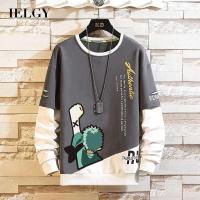 IELGY เสื้อกันหนาวพูลโอเวอร์ลำลองผู้ชายพิมพ์ลายอเนกประสงค์แขนยาว