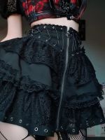 ✓✚❅ Gothic punk lace cake skirt strap stitching design zipper A- line lolita tutu skirt