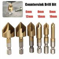 Mr Tools【ของแท้ 100% + COD 】 6 ชิ้น 5 ขลุ่ยไฮสปีด Countersink ขูดสว่าน 1/4 HEX S hank ไทเทเนียมเคลือบแกนไม้ดอกสว่านบิตอุปกรณ์เครื่องมือไฟฟ้า T-016