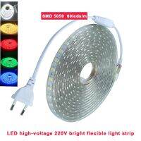 ☫✎ RGB สายไฟ LED SMD 5050 AC 220V 60 ดวง กันน้ำ พร้อมปลั๊กไฟ สําหรับตกแต่งบ้าน แถบไฟ LED SMD5050