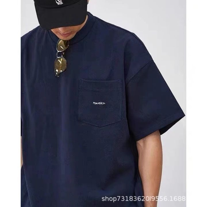 nautica-hasegawa-showao-supervisor-small-logo-pure-cotton-japanese-style-retro-heavy-pocket-loose-short-sleeved-t-shirt-male-2022