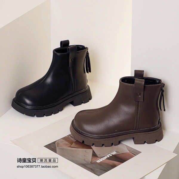 รองเท้าบูทเด็กผู้หญิง-girls-martin-boots-fall-winter-2023-รองเท้าเด็กใหม่-รองเท้าบูทสีดํา-soft-soled-kids-สไตล์อังกฤษ-smoker-boots