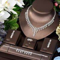 【lz】❅❈  HIBRIDE-Bridal Zirconia Conjunto Completo de Jóias para Mulheres Festa Luxo Dubai Nigéria CZ Cristal Casamento Bijoux N-834 4Pcs