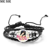 Anime Watamote Leather Bracelet Cartoon Figures Kuroki Tomoko Glass Cabochon Snap Button Multilayer Weave Bangle Wristband Gifts